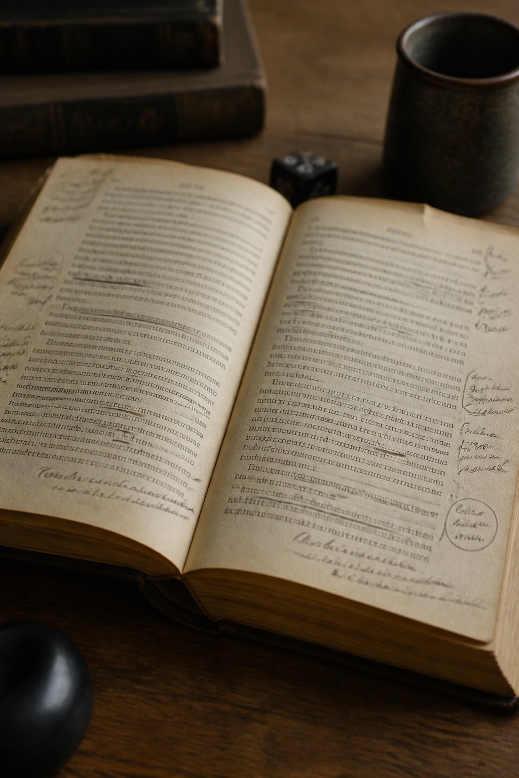 Illustration : un vieux livre ouvert sur une table de bois, des annotations manuscrites dans les marges.